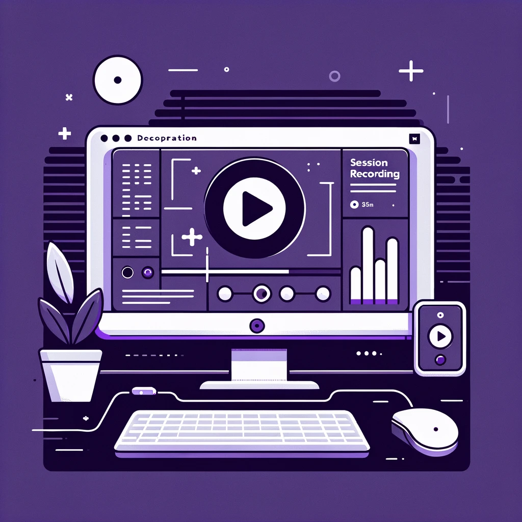 DALL·E 2024-03-07 11.18.57 - Create a minimalistic illustration depicting the concept of session recording, utilizing a muted Twitch purple and white color scheme. The artwork sho