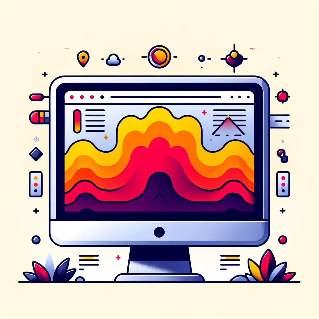 DALL·E 2024-03-07 11.36.12 - Craft a minimalistic and modern illustration that conceptualizes website heatmaps. The image should depict a flat design computer monitor displaying a