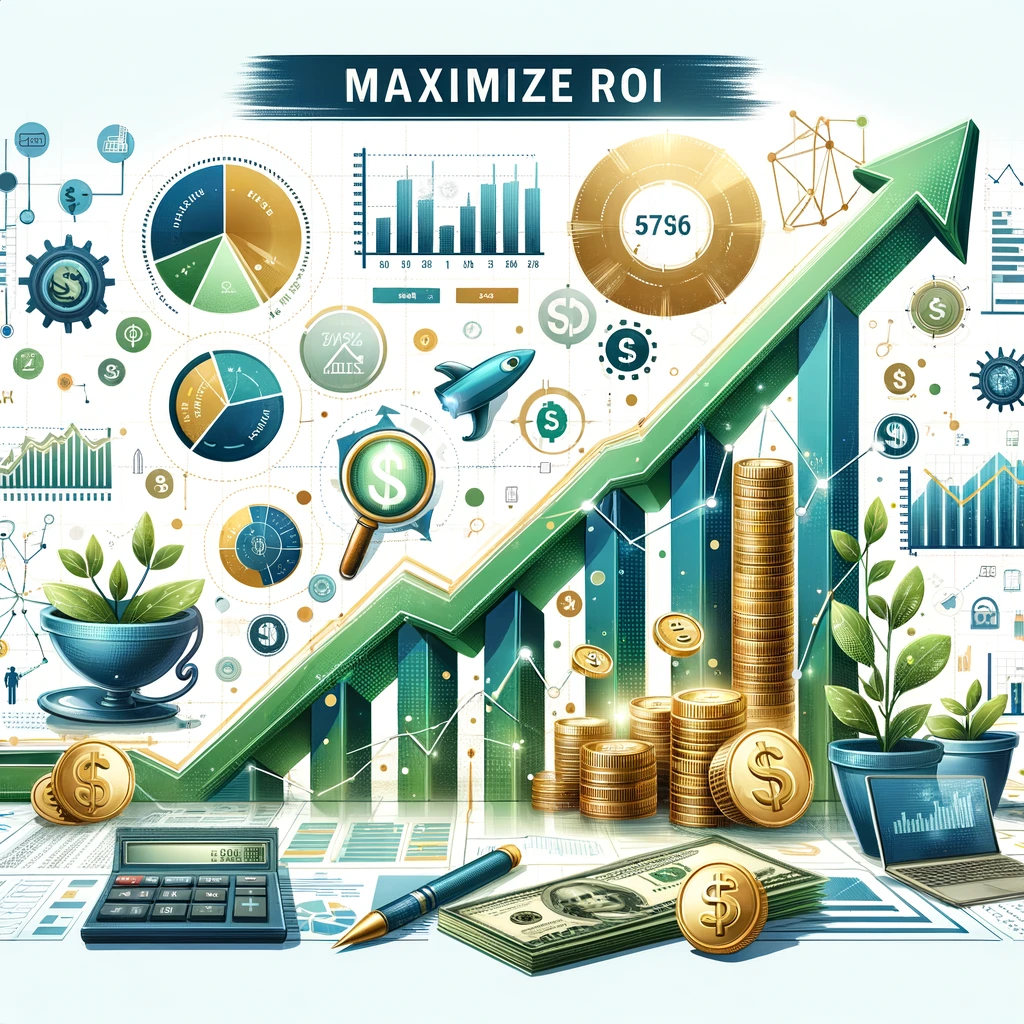 DALL·E 2024-03-21 10.07.54 - Create an image that encapsulates the idea of 'Maximize ROI' in a financial setting. Visualize a graph with an upward trajectory, symbolizing increasi