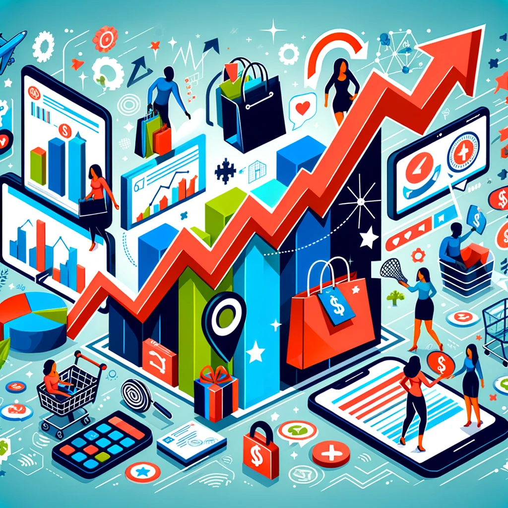 DALL·E 2024-03-21 10.39.46 - Illustrate an image that conveys the concept of boosting sales and conversions for a business. Focus on depicting elements like a high-energy sales en
